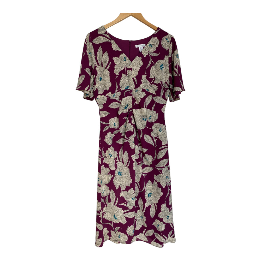 NWT London Times Flutter-Sleeved Shirred Midi Dress Size 12